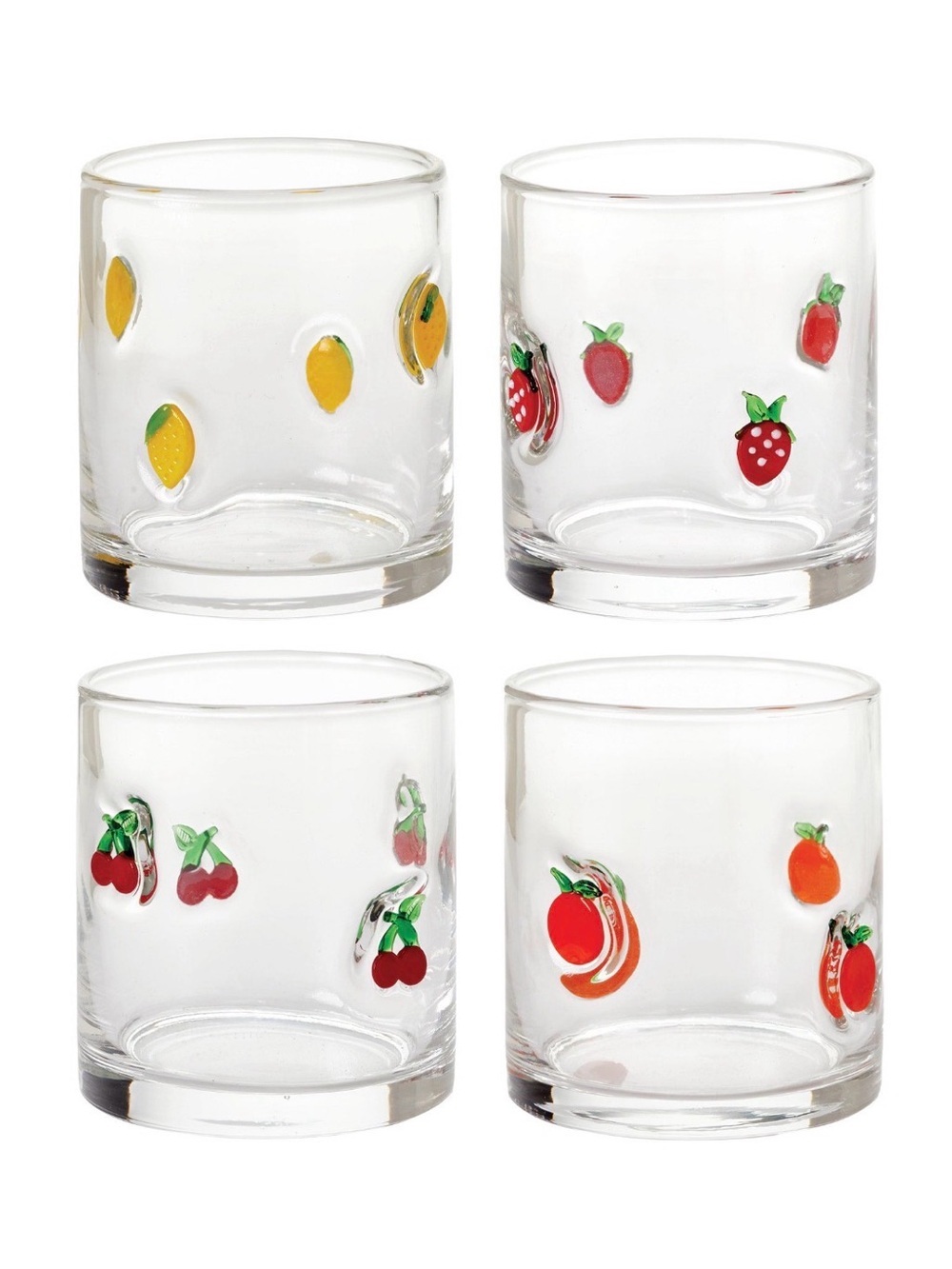 Pandex ~ 14oz Icon Fruit Glasses ~🍋🍓🍊🍒 Lemon, Strawberry, Cherry, Orange